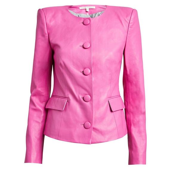 VERONICA BEARD bubblegum pink retro Louisa Leather Jacket size 4 / small - Picture 2 of 15